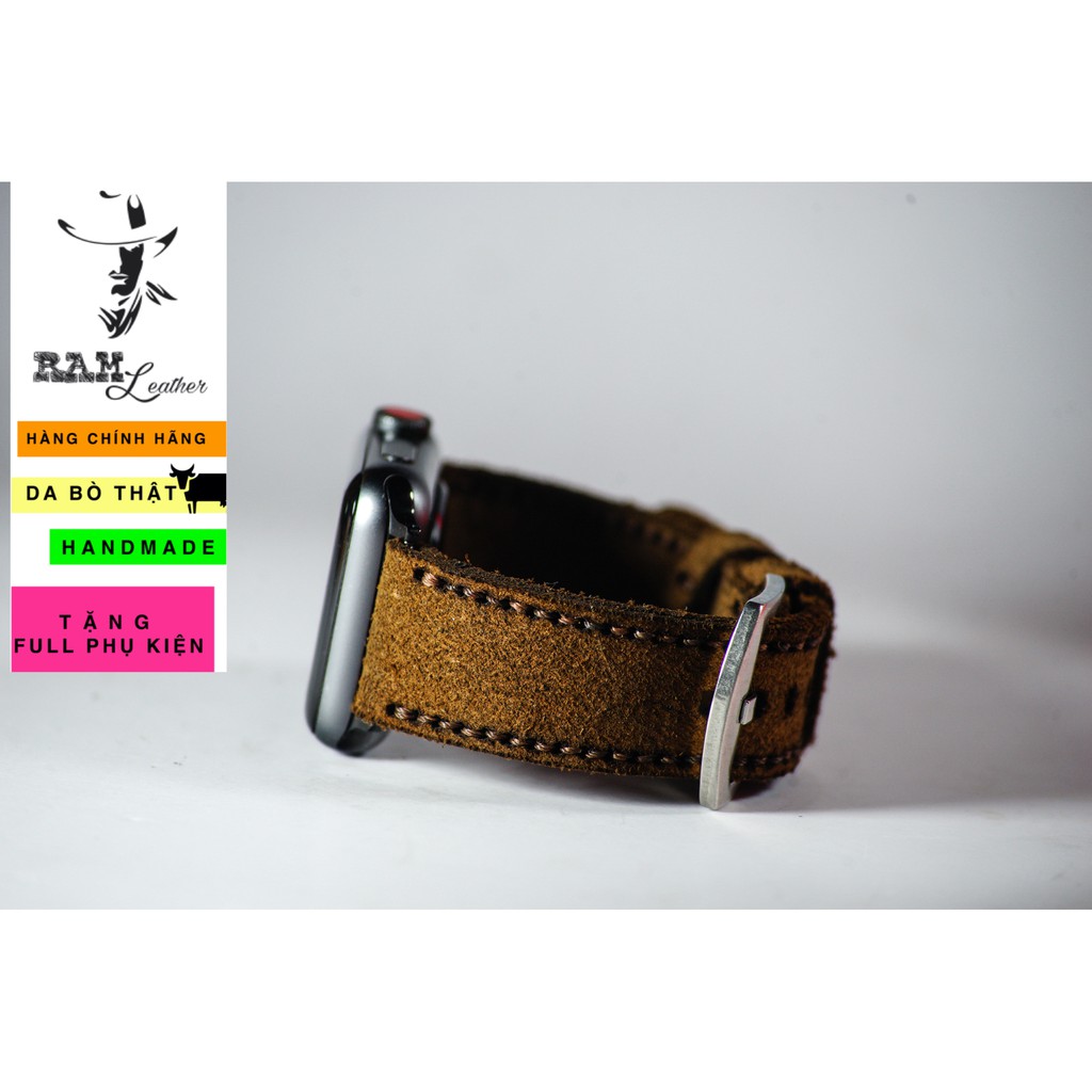 Dây đồng hồ Apple Watch , Iwatch , Iphone Watch Da Bò Lộn Nâu Đậm RAM Leather Classic 1960  Bền Đẹp