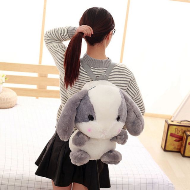 Balo thỏ bông gối ôm Cute 50cm 2 ngăn đựng (Hàng có sẵn)