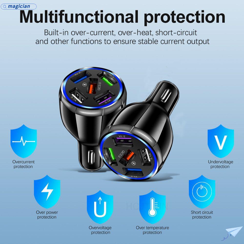 Ổ Cắm Sạc Điện Thoại Đa Năng 5 Cổng USB Có Đèn LED Cho Xe Hơi