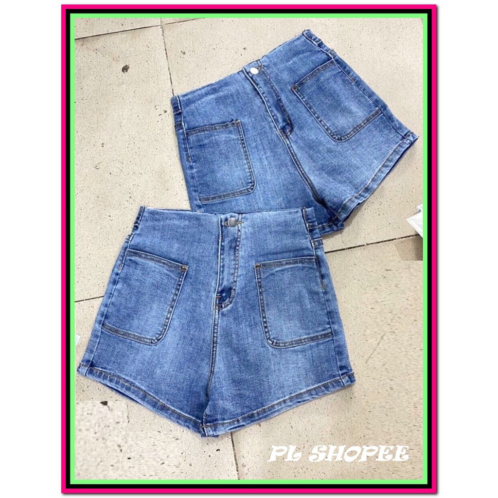QUẦN short jean nữ PHỐI HAI TÚI BẦU xanh nhạt -1dd25