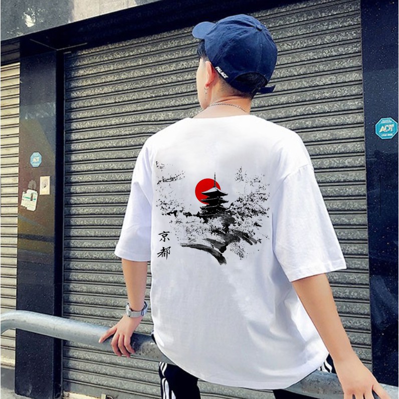 Áo phông unisex nam nữ dáng xuông mùa hè tay lỡ oversize Phong Cách Nhật Bản Ánh Trăng Đỏ, áo thun 360 basic streetwear