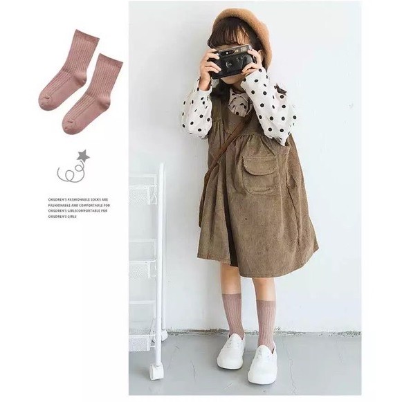 Set 5 Đôi Tất Trẻ Em Cao Cổ 100% Cotton Tất Cho Bé Trai Bé Gái Từ Sơ Sinh Đến 9 Tuổi màu trơn