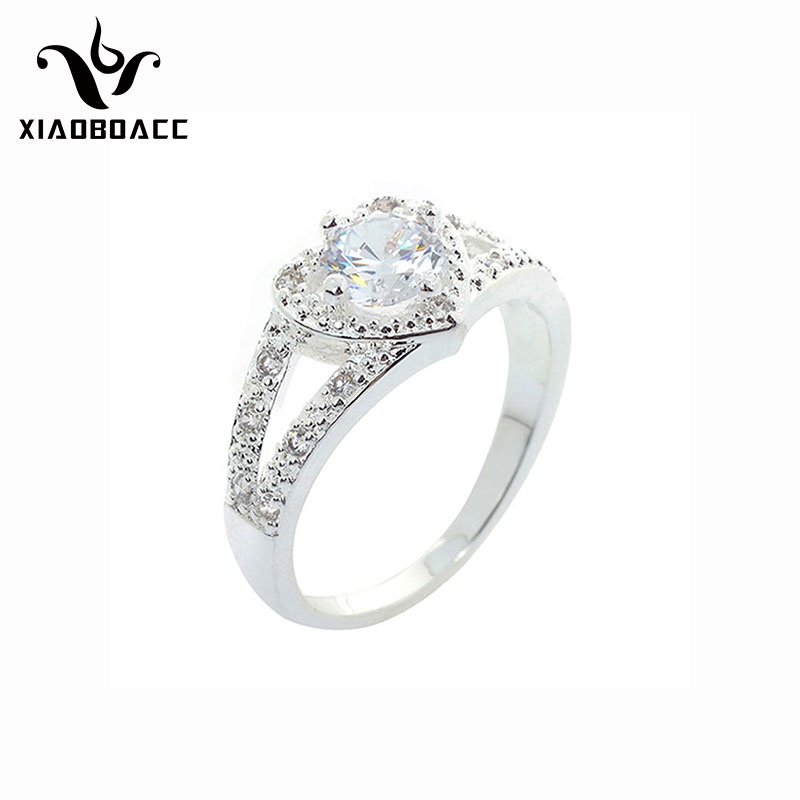 XiaoboACC Nhẫn Thời Trang Hình Trái Tim Khảm Hạt Zircon Phong Cách Tây Âu