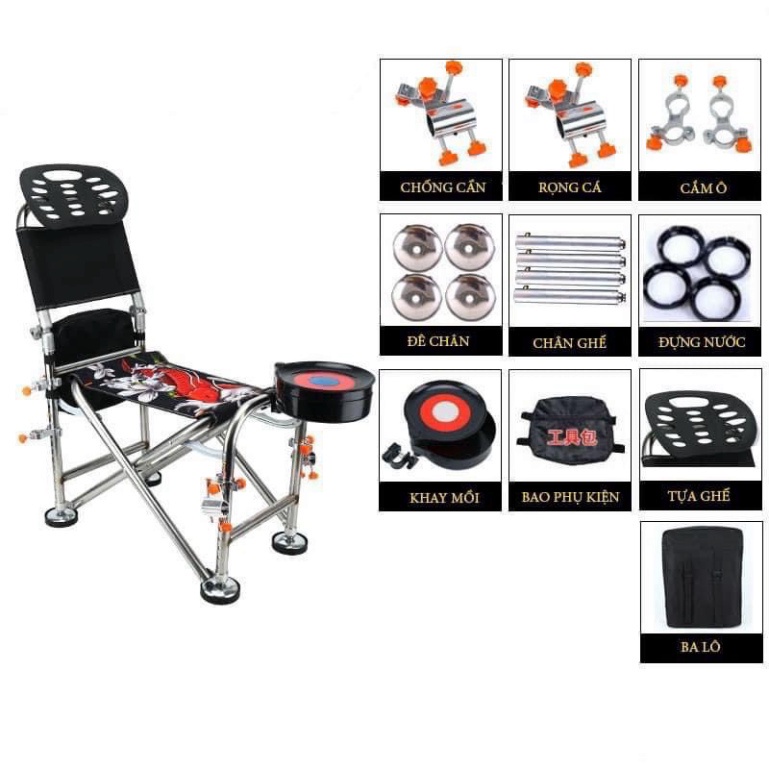 Ghế Câu Đài Địa Hình Ghế Câu Cá Chép Tựa Cao và Tựa Thấp Khung Trắng Cao Cấp Đầy Đủ Phụ Kiện