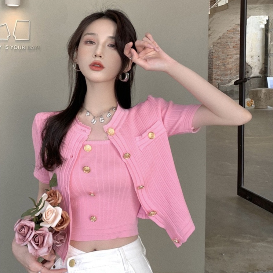 Áo cardigan ZHELIHANGFEI dệt kim mỏng tay ngắn phong cách retro mùa hè 2022