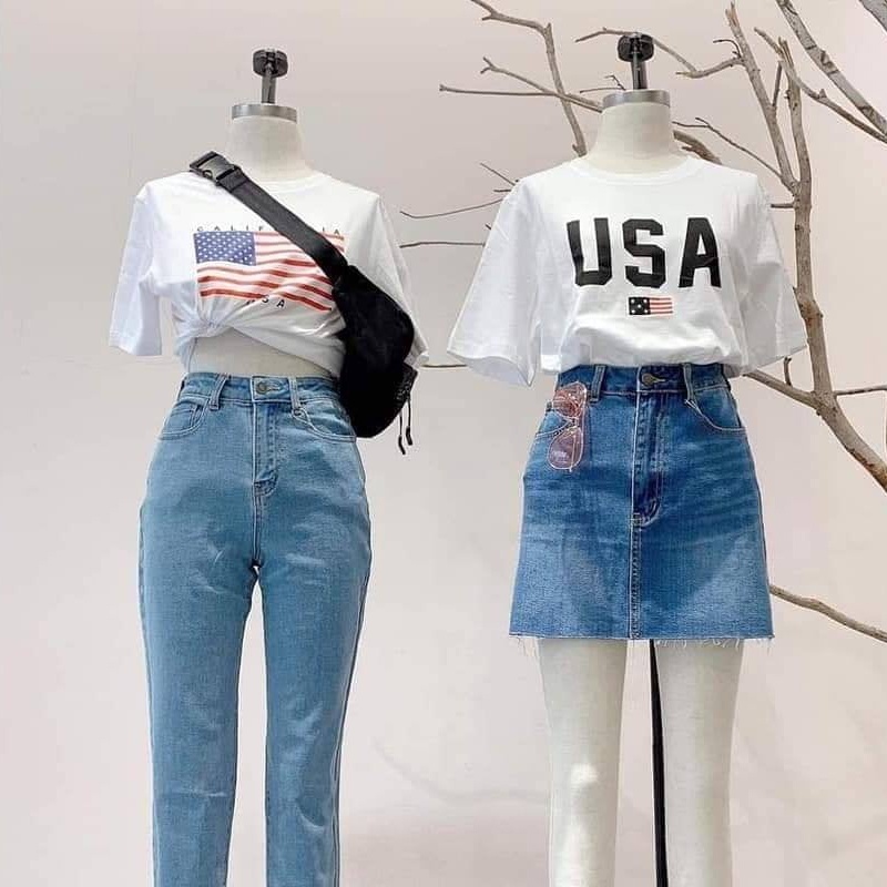 Áo thun nữ tay ngắn in hình hai màu trắng đen, chất mát, thoải mái. Mã M114