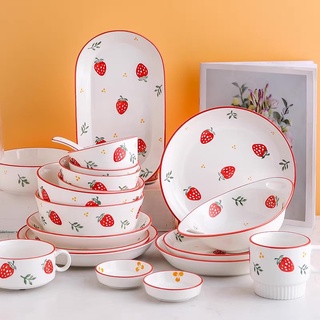 Set bát đĩa dâu tây | bộ bát đĩa hoạ tiết dâu | set bát đia dâu | shop chị cám