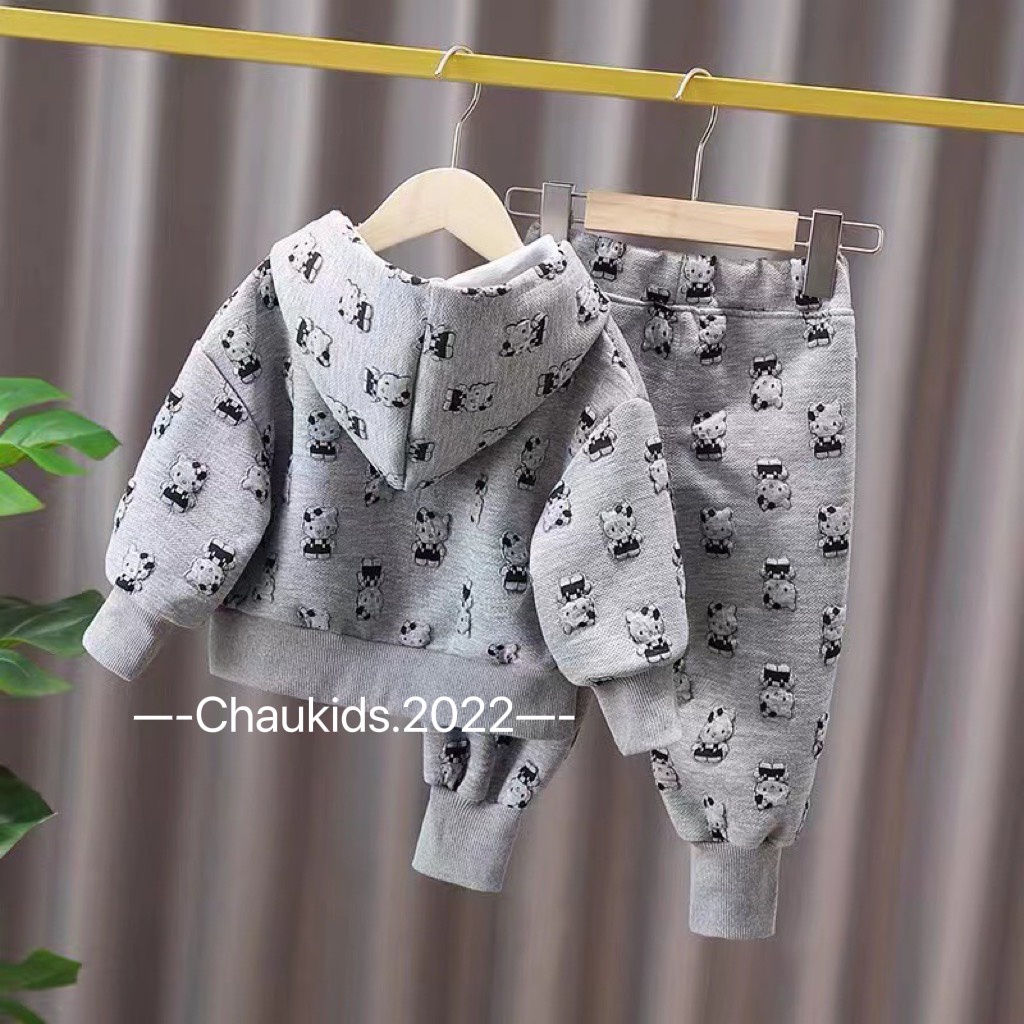 Bộ nỉ len kitty bé gái