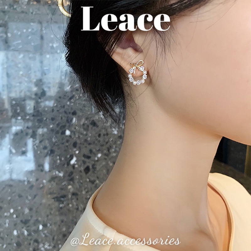 Bông tai khuyên tai hình nguyệt quế đính đá phong cách Hàn Quốc ER028 Leace.accessories