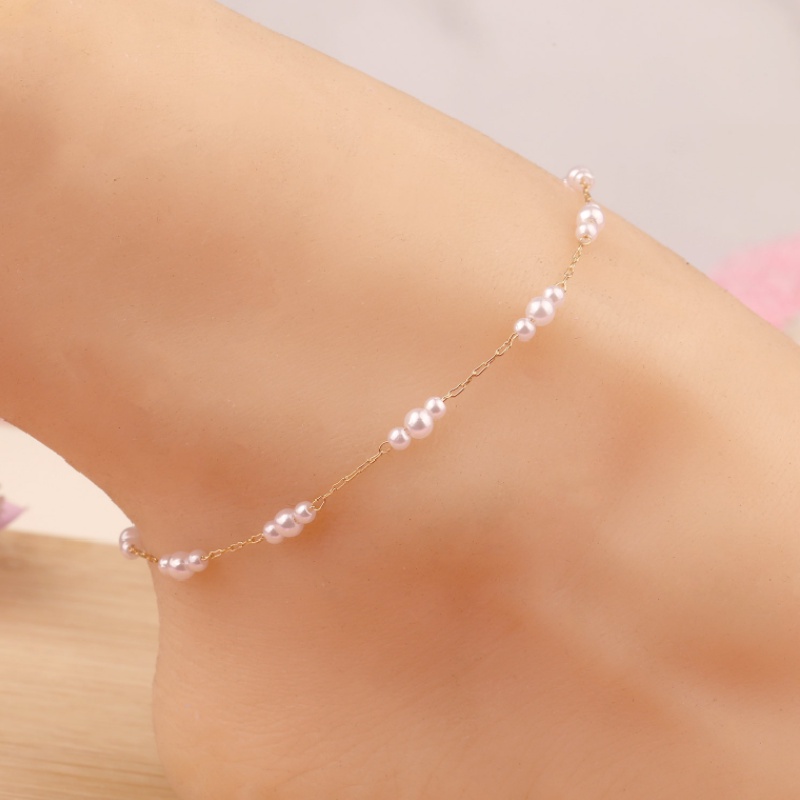 Lắc chân hợp kim đính ngọc trai giả đơn giản thời trang