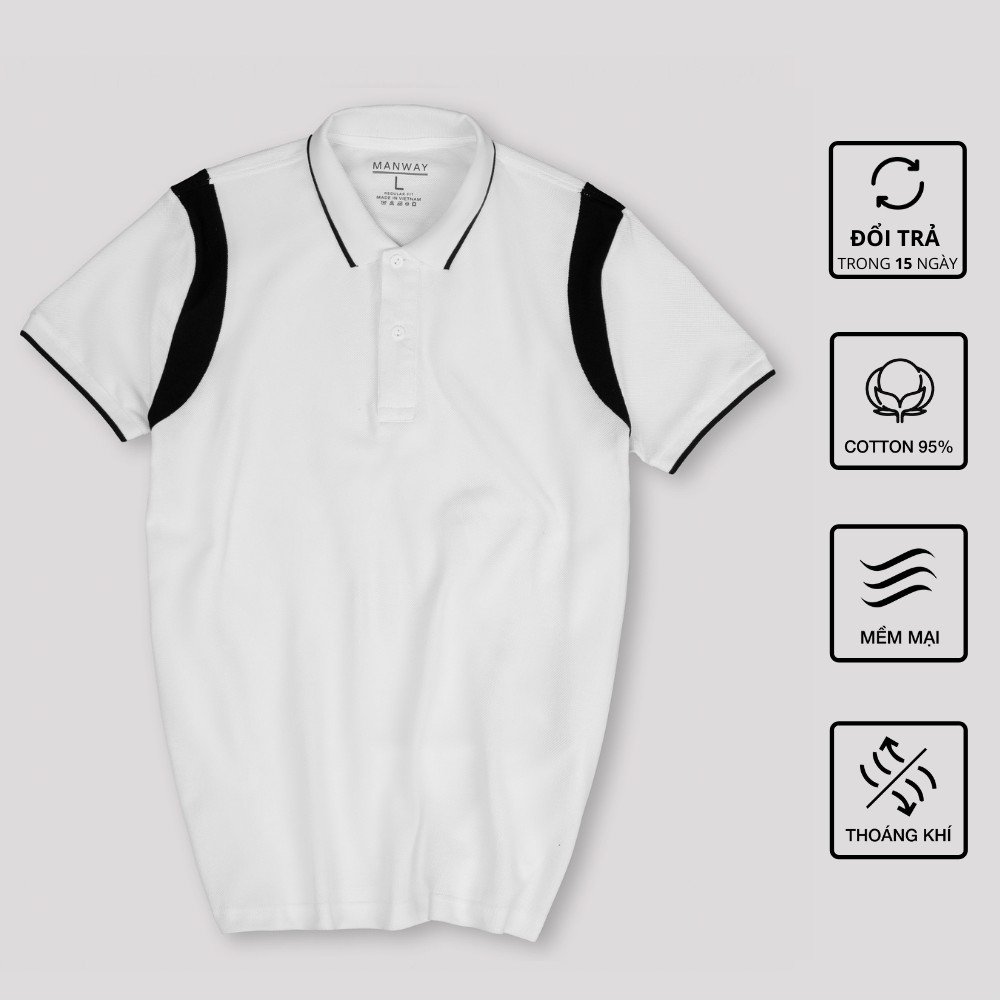 Áo phông nam có cổ Cotton 240gsm phiên bản Polo ComfortMax 1.0 phối đen dày dặn lịch sự thoải mái - thương hiệu MANWAY