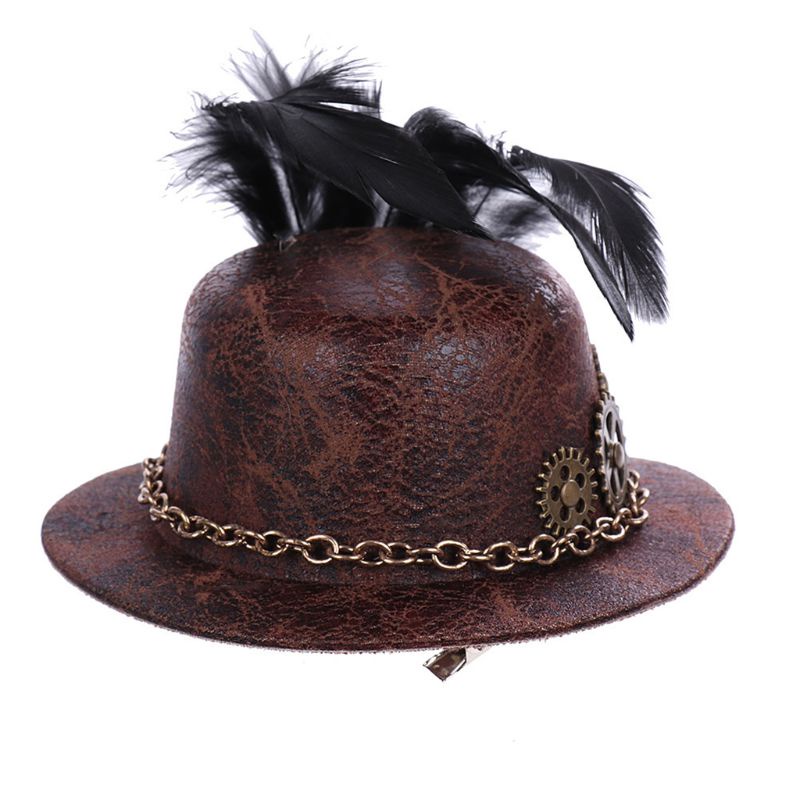 Xiangbao Kẹp Tóc Mini Hình Chiếc Mũ Lông Vũ Hóa Trang Halloween Phong Cách Steampunk
