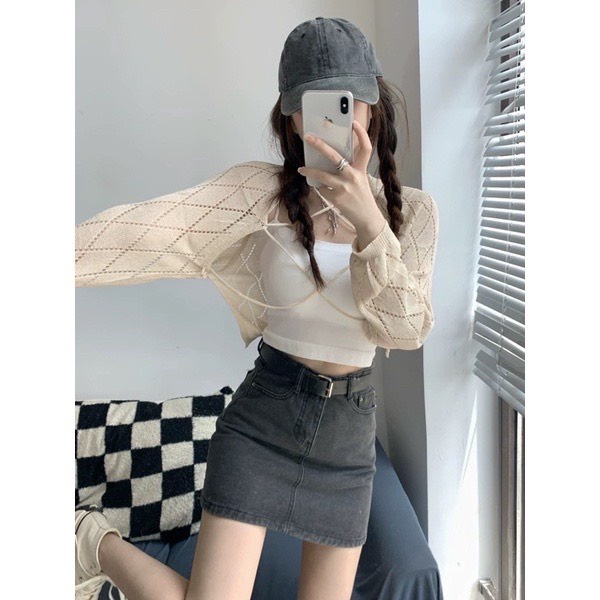 Áo khoác len vân trám chui đầu đan dây sexy cá tính