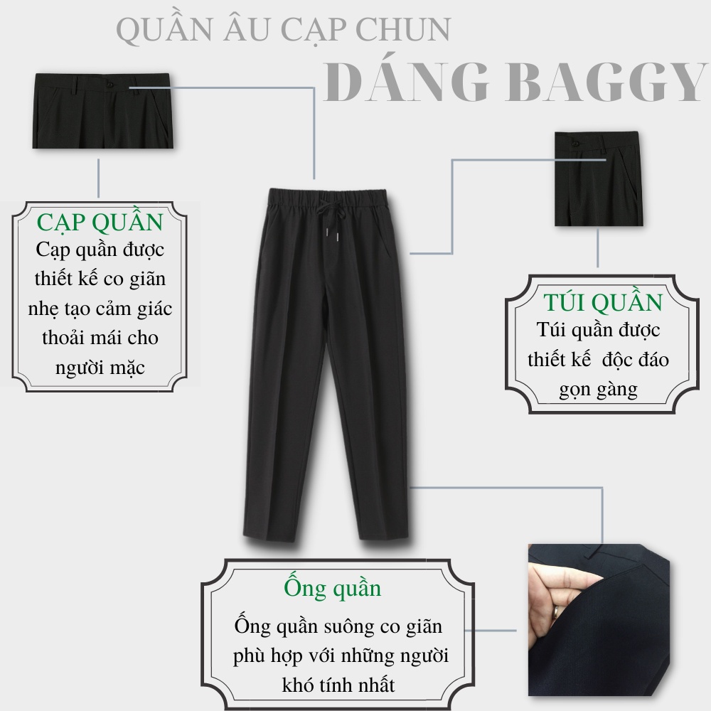 Quần âu nam cạp chun ống rộng Gavin, Quần baggy nam cạp chun dáng suông kiểu dáng Hàn Quốc (QACC)