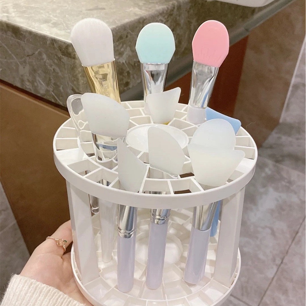 Giá Đỡ Bút Chì/Cọ Trang Điểm Hình Tròn Bằng Nhựa Màu Trắng