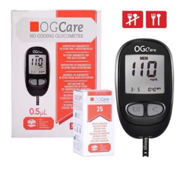Máy thử đường OG care + 25 que thử + 25 kim chích lấy máu