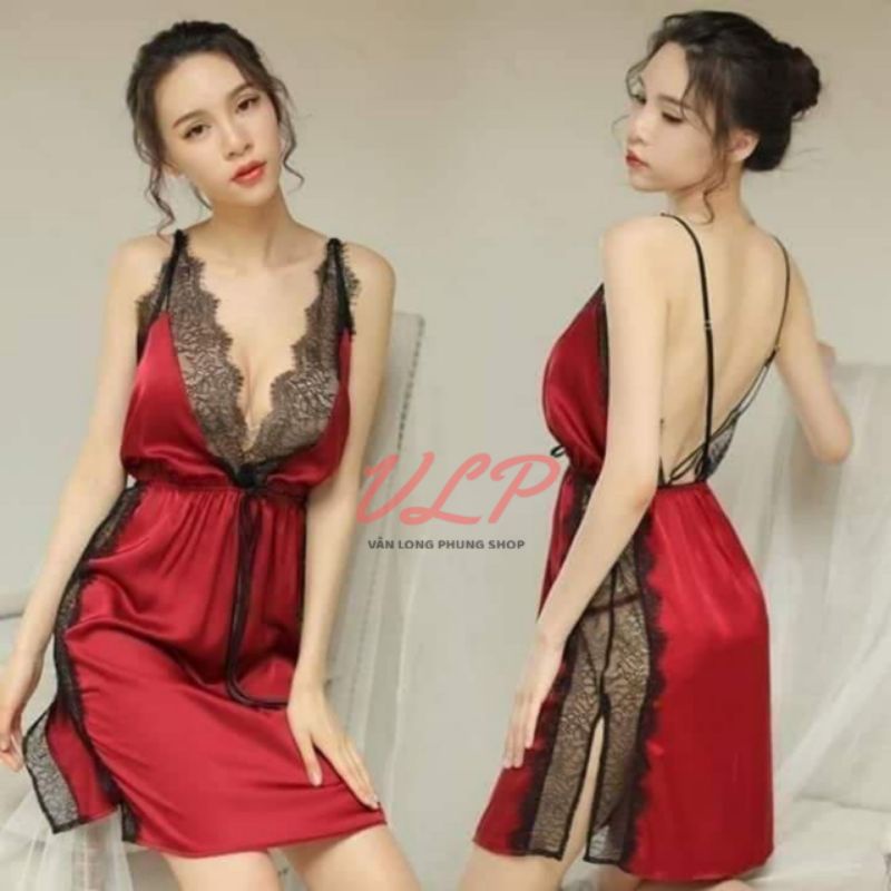 [FREESIZE]_DN1_Váy ngủ lụa phối ren xẻ tà
