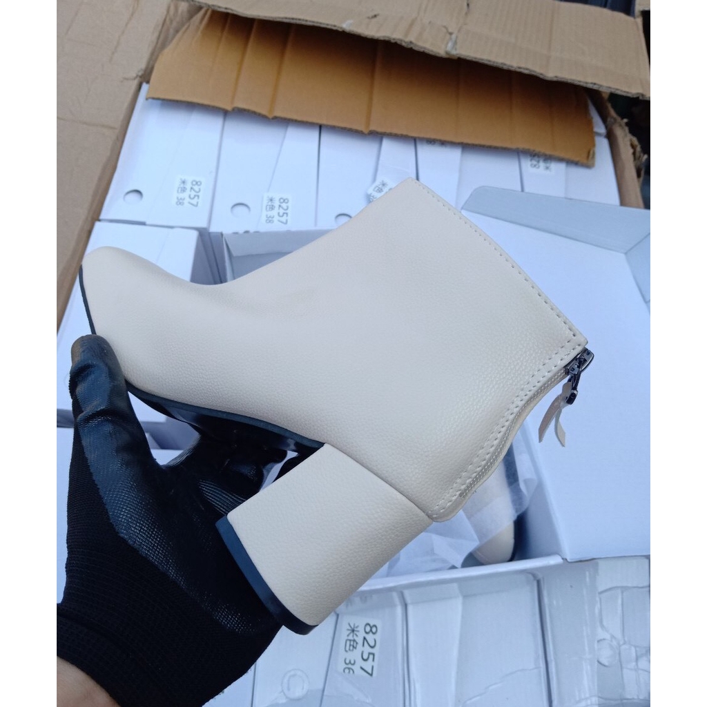 Boot da vân sần  boot nữ da lì gót vuông khoá sau móc tròn và dây kéo có lót lông gót 6cm và 7cm | BigBuy360 - bigbuy360.vn