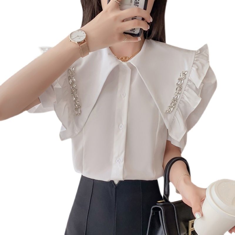Áo sơ mi mỏng tay ngắn cổ búp bê thời trang mùa hè mới dành cho nữ 2021