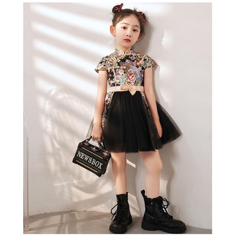 Đầm Sườn Xám Cổ Đứng Phong Cách Trung Hoa Thời Trang Mùa Hè Cho Bé Gái