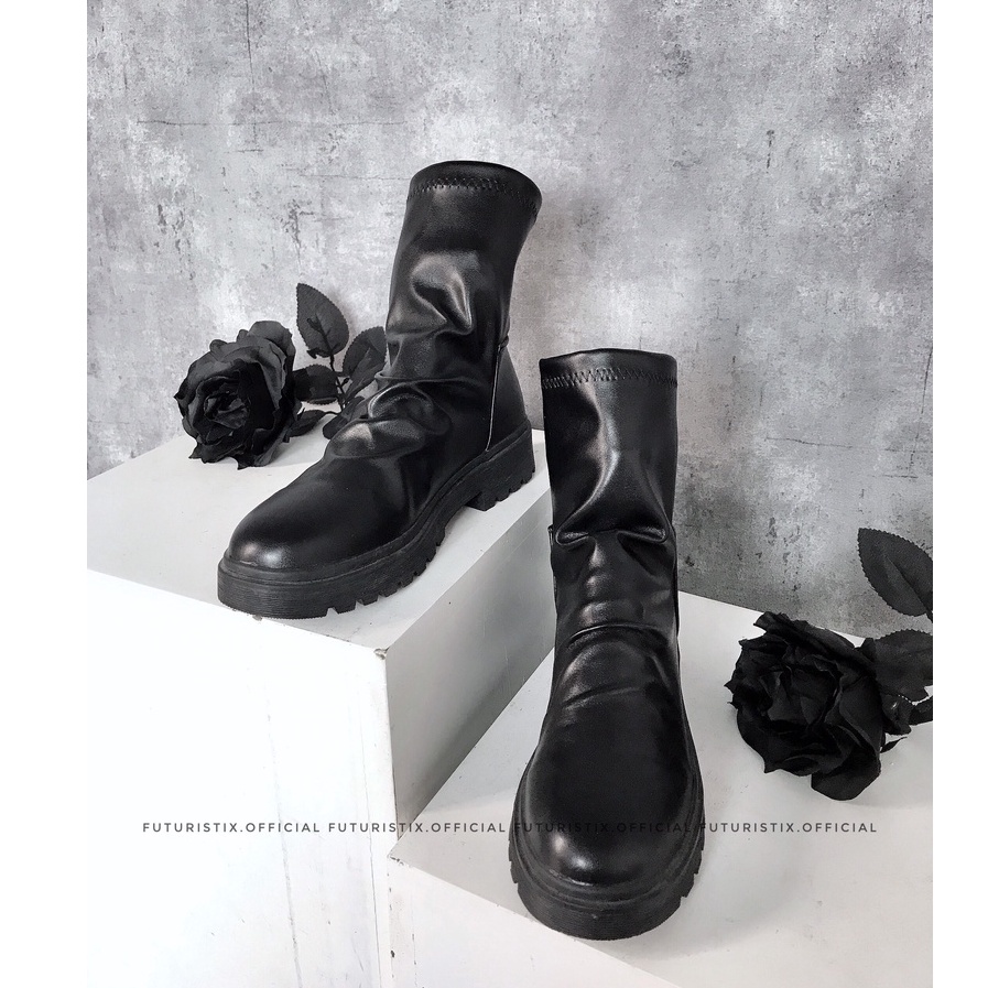 Giày bốt da Cổ Ngắn Nhăn Nhăn, boot nữ da mềm cao cấp Futuristix - G064