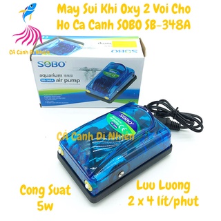 Máy sục sủi khí oxy 2 vòi 5W SOBO SB-348A cho hồ cá - Máy thổi khí oxy SB384A
