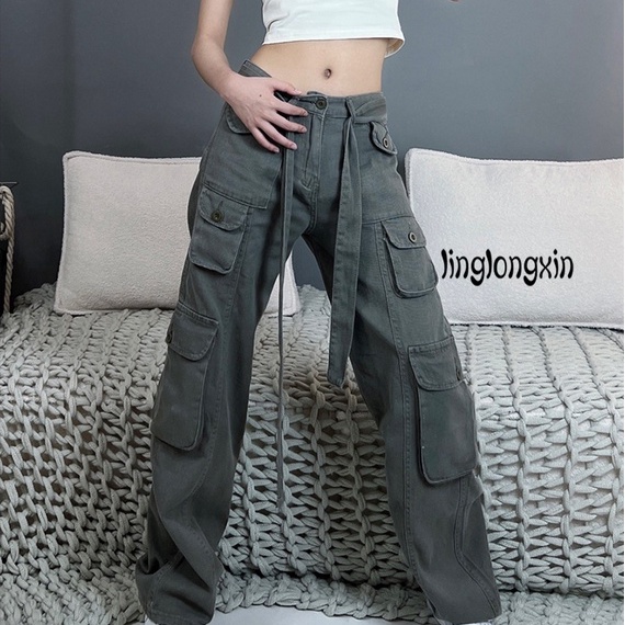 Quần Jean Dài Có Khóa Kéo Màu Trơn Linglongxi2-Y2K Cho Nữ