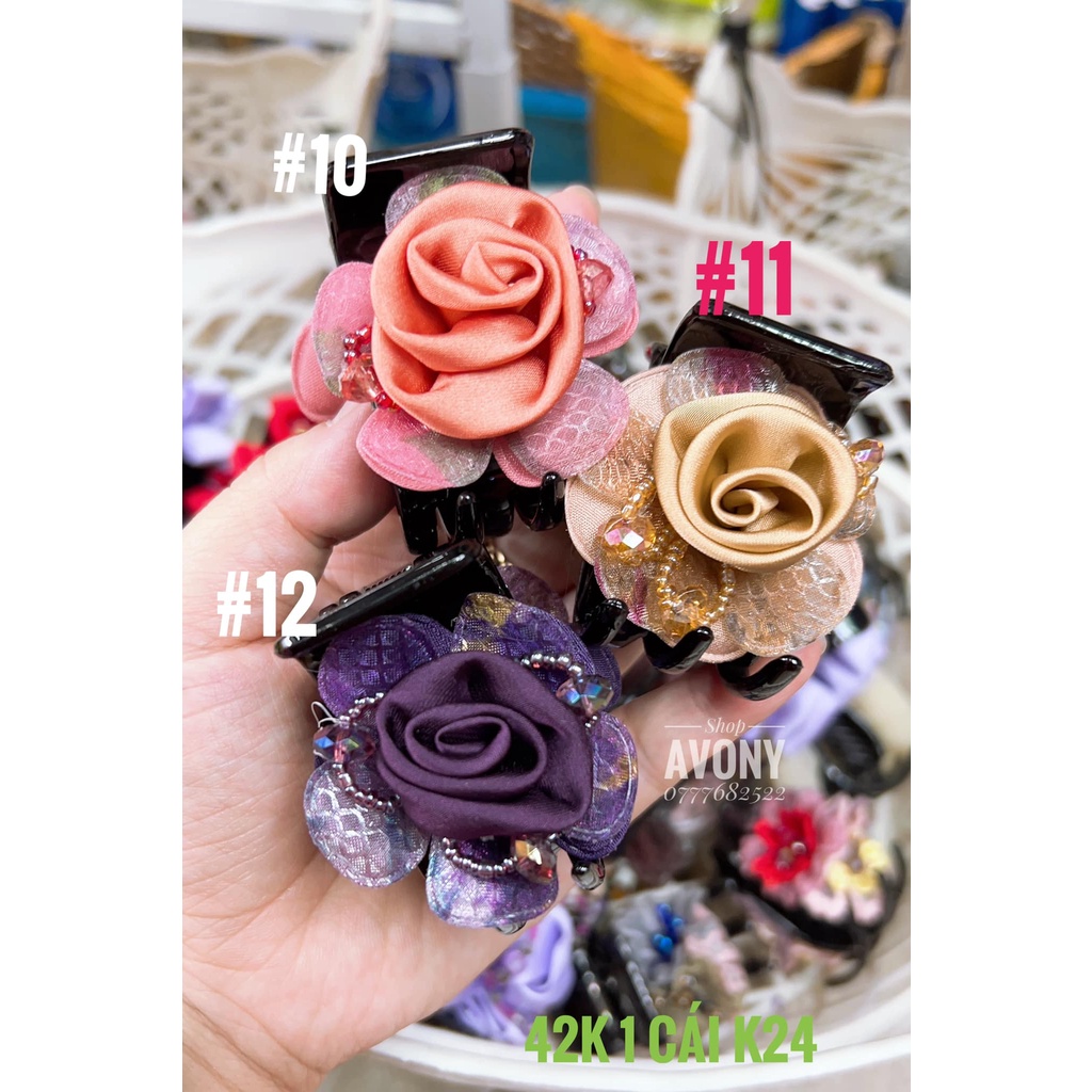 Kẹp tóc càng cua 3 - 5 răng đính hoa vải  handmade
