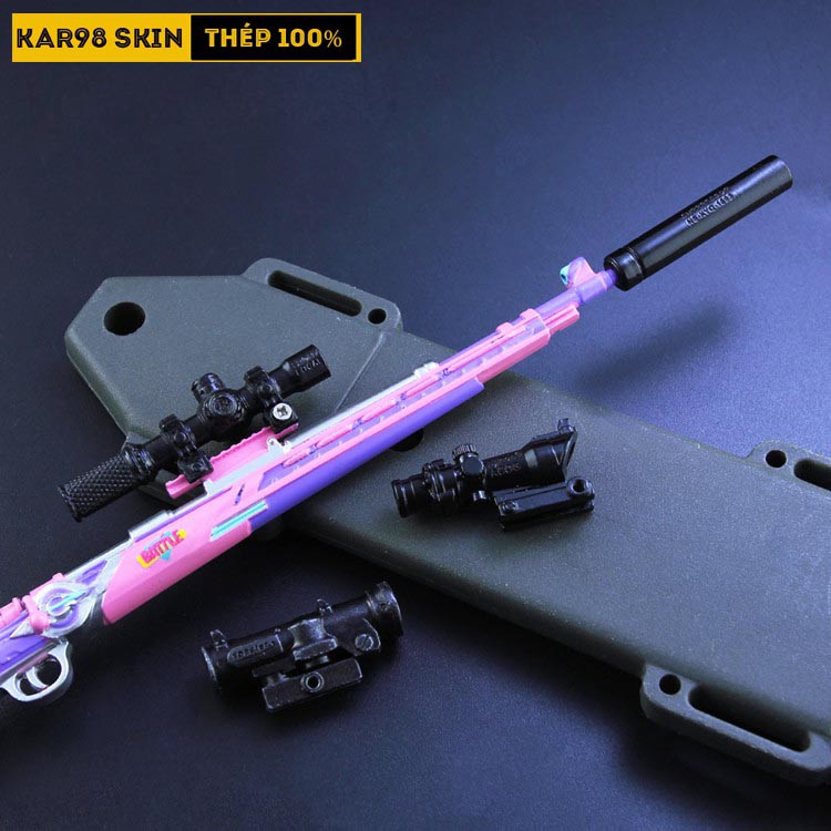 Mô Hình PUBG Kar98 Skin Pink Galaxy Tặng Kèm 3 Scope Và Kệ Trưng Bày 19cm