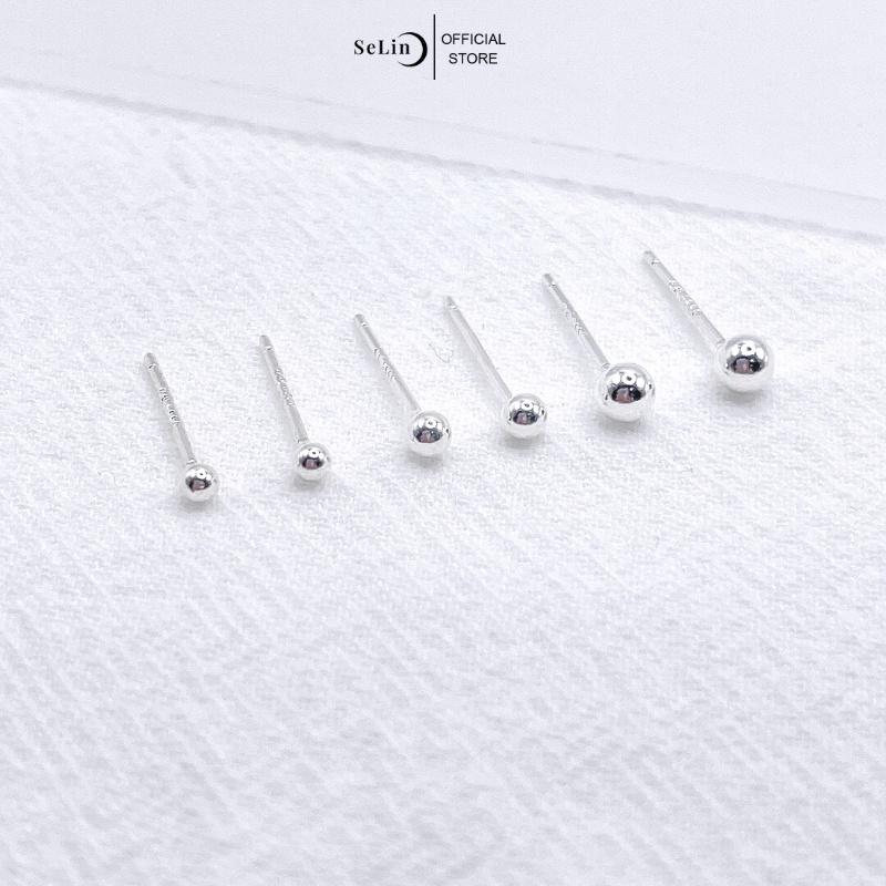 Khuyên tai bạc nữ 999 nụ tròn cao cấp đẹp cá tính Basic Selin Jewelry - 0055