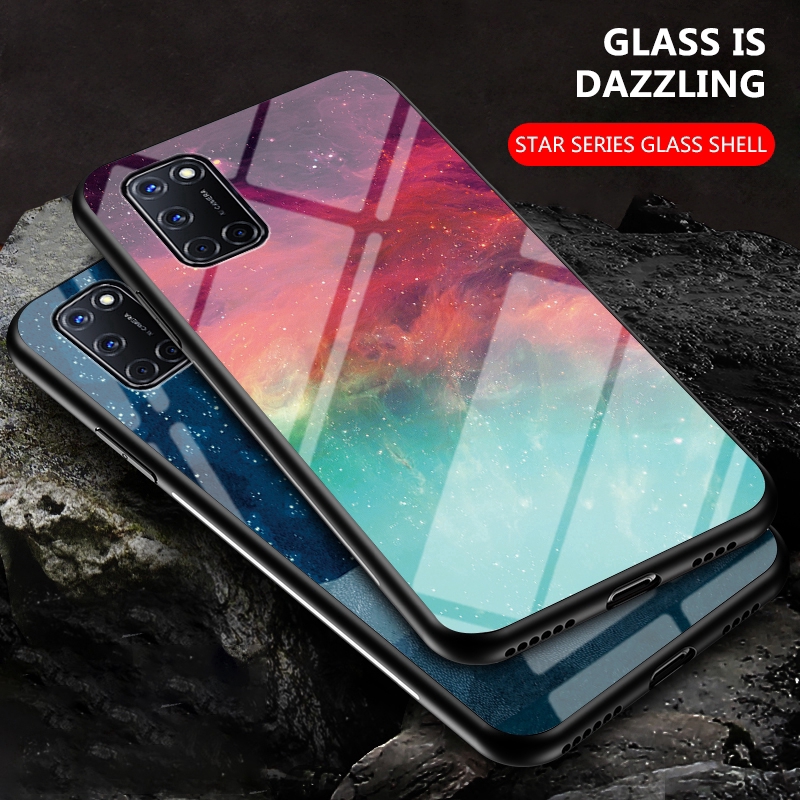 Ốp lưngCase OPPO A92 A52 A12 A91 A31 F11 F9 PRO A3S A5S A5 A7 A9 2020 RNEO 3  Realme 5 PRO   Starry sky Gradient glass hard case