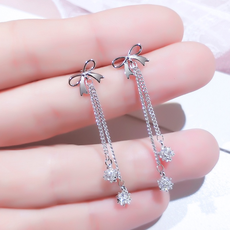 Khuyên tai JIUDUOLAN dáng dài đính nơ ruy băng dài đính đá zircon thanh lịch cho nữ