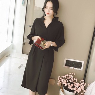 Đầm váy freesize suông đen tay lỡ cột eo
