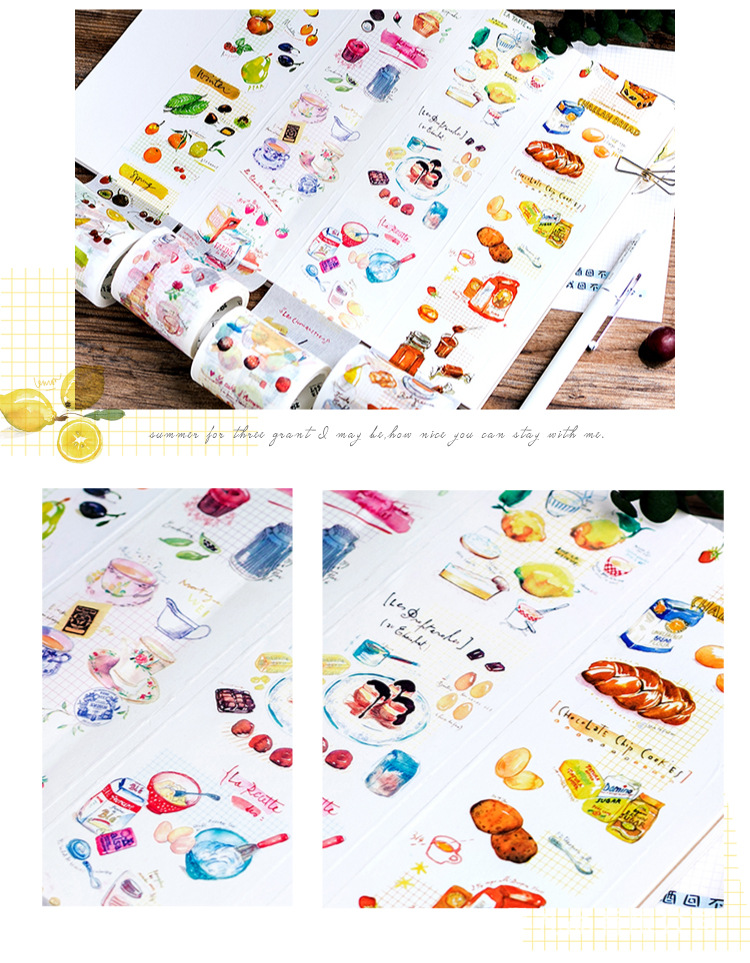 DecorMe Cuộn băng keo Washi tape food chủ đề thức ăn trang trí sổ tay, bullet journal KT 5cm x 5M