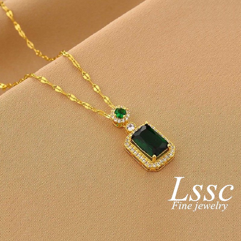 Mặt dây chuyền nữ ngọc lục bảo vòng cổ titan không gỉ sang trọng không gỉ phong cách Hàn Quốc