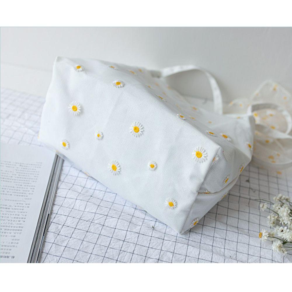 Túi Vải Canvas Vuông Nhỏ Xinh Phối Họa Tiết Hoa Cúc Dễ Thương