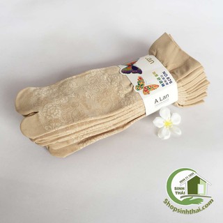 Tất vớ chân chống nắng xỏ ngón màu da có hoa văn