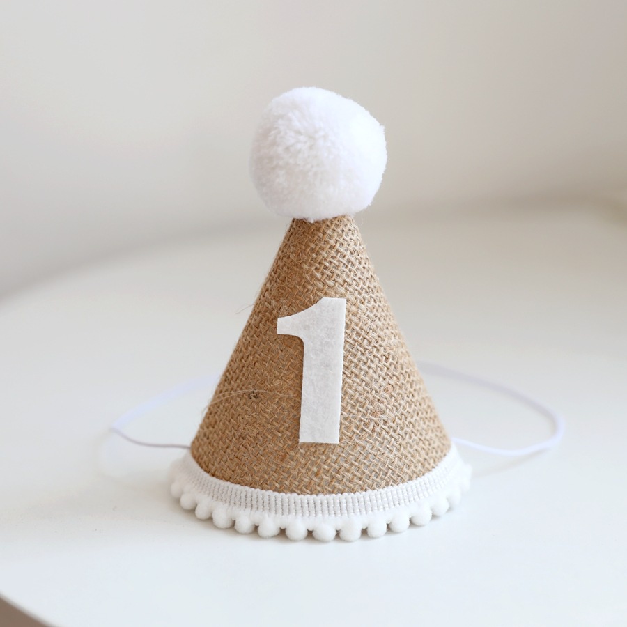 Mũ sinh nhật vải cói nâu 3D Hàn Quốc Kem Shop, mũ cói sinh nhật vintage dễ thương - Kemshop K120