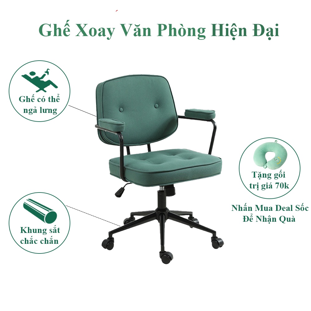 Ghế xoay văn phòng khung kim loại bền bỉ Ghế văn phòng hiện đại ngả lưng bọc vải da nano chống thấm bibi shop