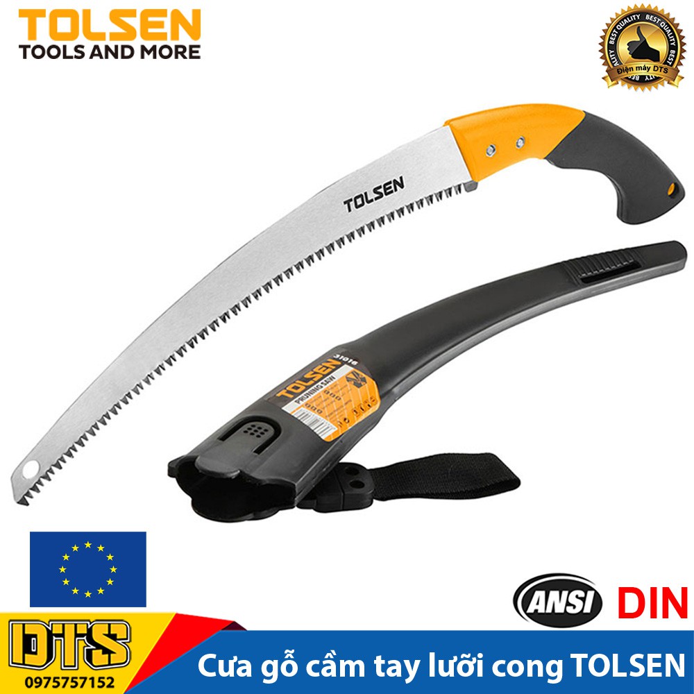 Cưa gỗ, cưa cành cầm tay lưỡi cong TOLSEN 350mm, thép SK5 xử lý nhiệt, móc treo thắt lưng tiện dụng- Tiêu chuẩn Châu Âu