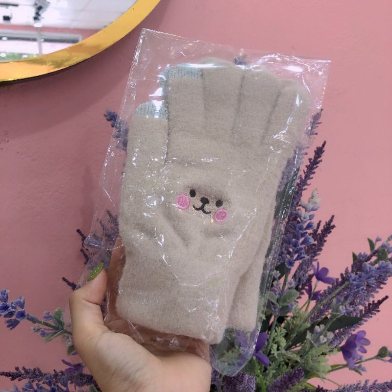 Găng tay len, bao tay giữ ấm mùa đông phối mặt thỏ style Hàn quốc dễ thương sẵn hàng 3 màu