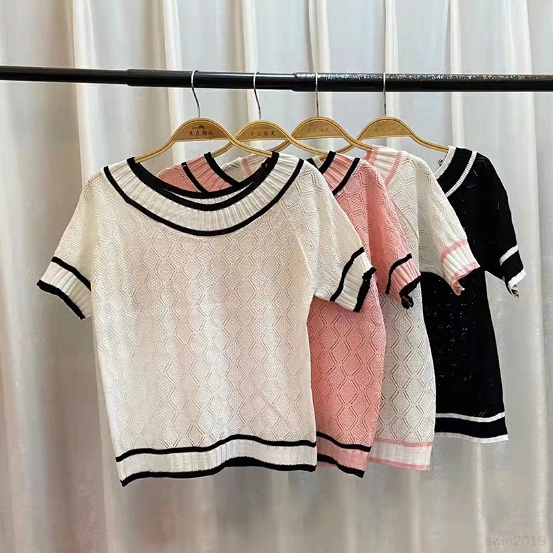 Áo Sweater Dệt Kim Tay Ngắn Cổ Tròn Dáng Ôm Kiểu Hàn Quốc Dễ Thương