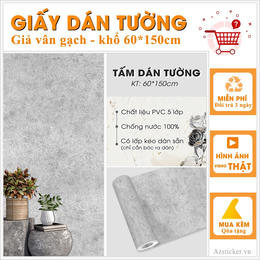 Decal Dán Tường Giả Xi Măng  - Giấy Dán Tường Giả Xi Măng Kích Thước 60*150Cm Cắt Sẵn Từng Tấm