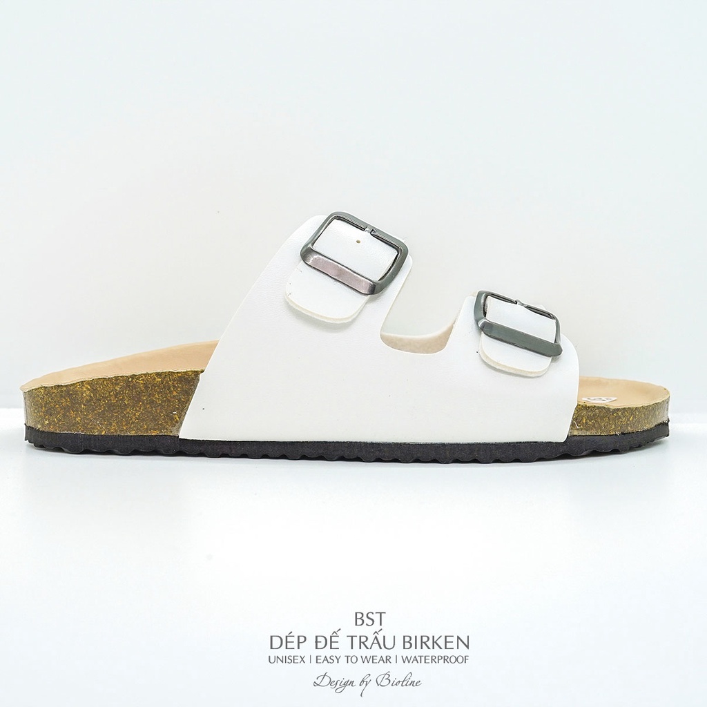 PK01-LÓT CHỐNG NƯỚC - Dép đế trấu Birken nam nữ Unisex, quai ngang, da PU cao cấp, dép công sở chính hãng Bioline