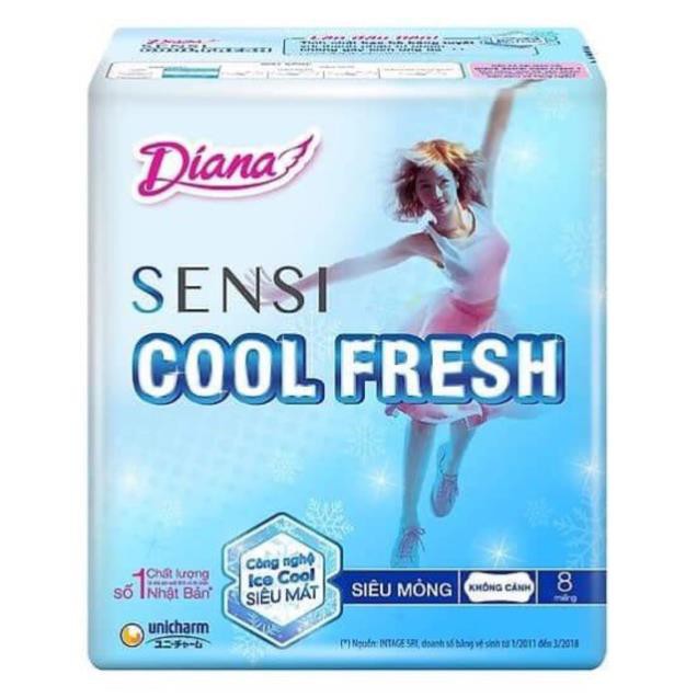 Bộ 2 Gói Băng vệ sinh Diana SenSi Cool Fresh Siêu mỏng 23cm-8miếng
