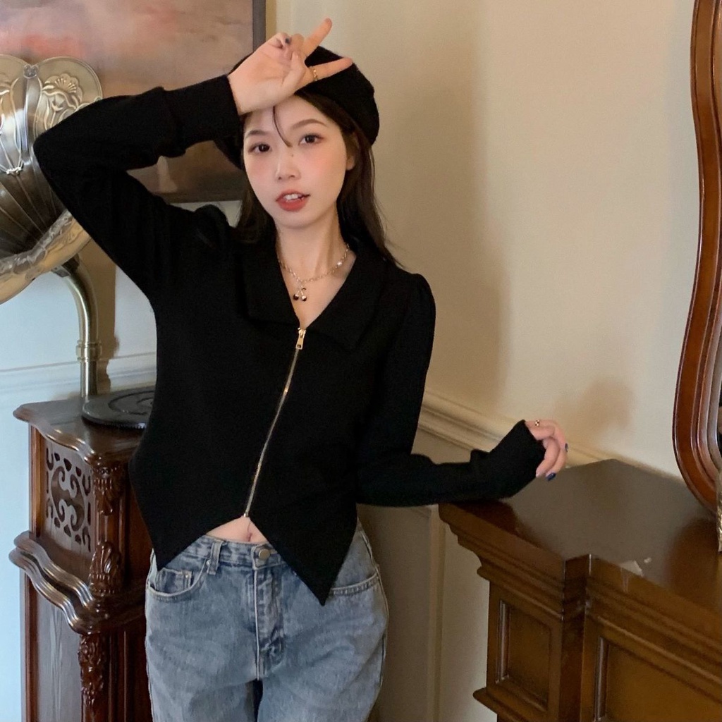 Áo Thun Dài Tay Dáng Ngắn Lệch Tà Thời Trang Cho Nữ JL-TX-532