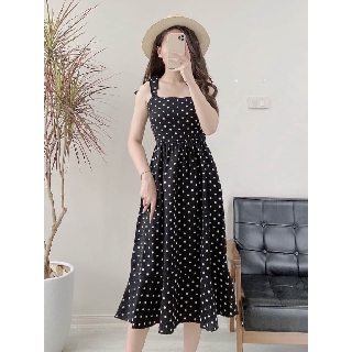 [FREESHIP] Váy Chấm Bi Hai Dây Nơ Vai