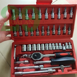 Bộ dụng cụ 46 chi tiết, bộ dụng cụ mở bu lông ốc vít đa năng Tặng Găng Tay Bảo Hộ