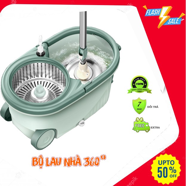 Bộ Chổi Lau Nhà Xoay 360 Độ, Cây Lau Nhà Thông Minh Tự Vắt Bằng iNox Chắc Chắn