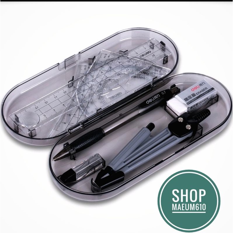 Bộ dụng cụ học tập 8 món compa, eke, thước kẻ, tẩy, chì. Bộ đồ dùng toán học ShopMaeum610